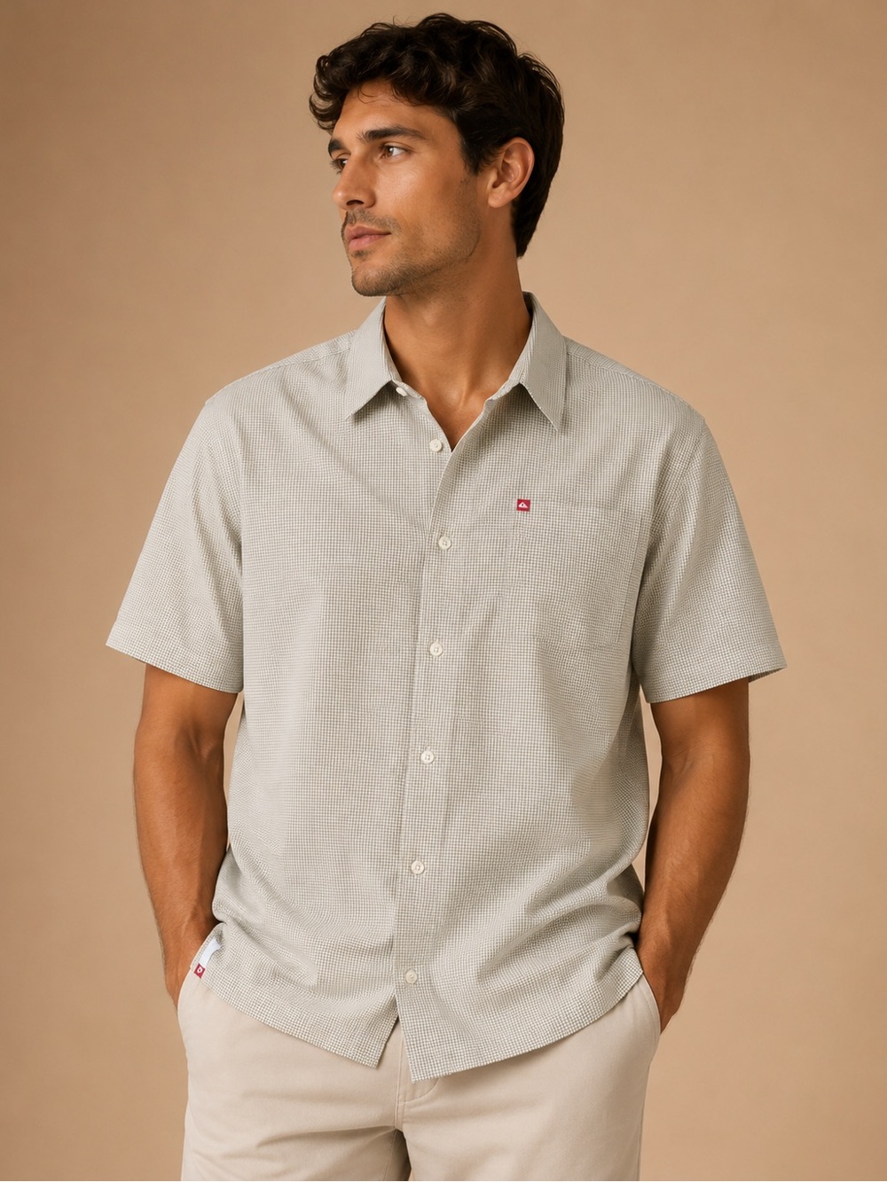 Quiksilver Short Sleeve Micro Check Button Down Shirt Size S